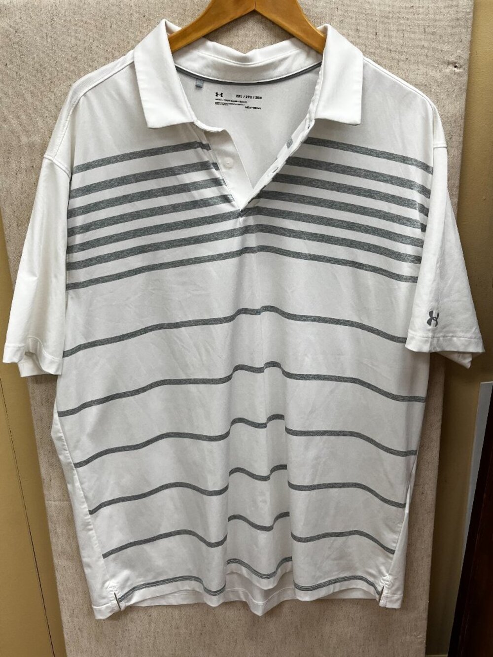 Under Armour Men's White & Grey Striped Performance Golf Polo Shirt